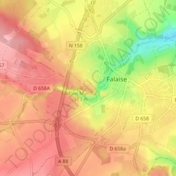 Mont Myrrha topographic map, elevation, terrain