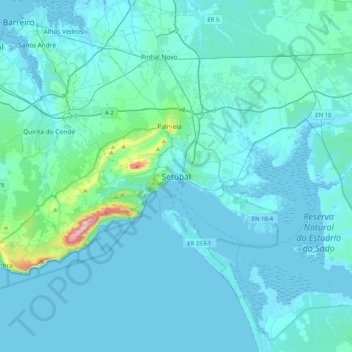 Setúbal topographic map, elevation, terrain