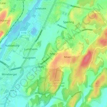 Begby topographic map, elevation, terrain