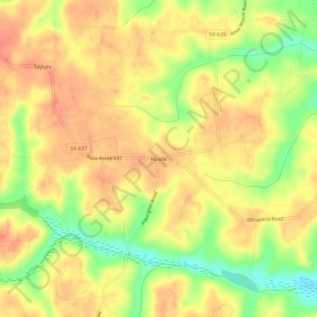Hustle topographic map, elevation, terrain