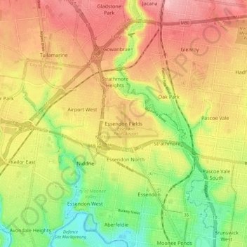 Essendon Fields topographic map, elevation, terrain