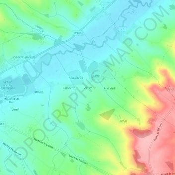 Derrey topographic map, elevation, terrain