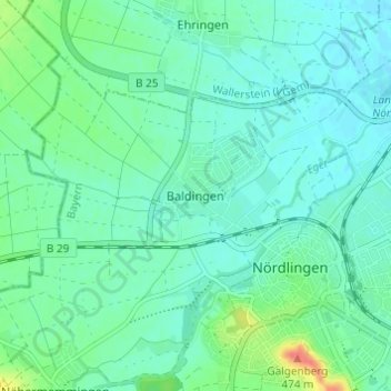 Baldingen topographic map, elevation, terrain