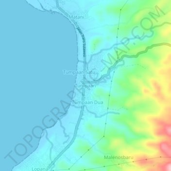 Tumpaan topographic map, elevation, terrain