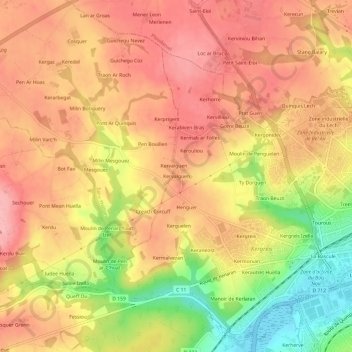 Kervalguen topographic map, elevation, terrain