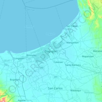 Dagupan topographic map, elevation, terrain