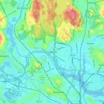 Medford topographic map, elevation, terrain