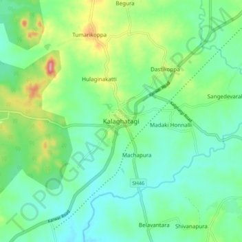 Kalaghatagi topographic map, elevation, terrain