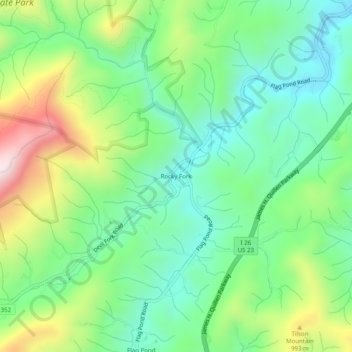 Rocky Fork topographic map, elevation, terrain