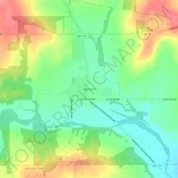 Darrtown topographic map, elevation, terrain
