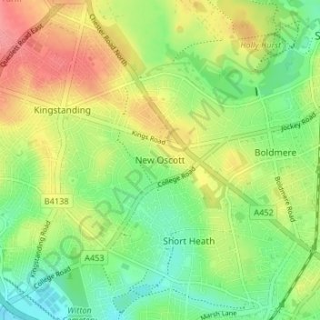 New Oscott topographic map, elevation, terrain