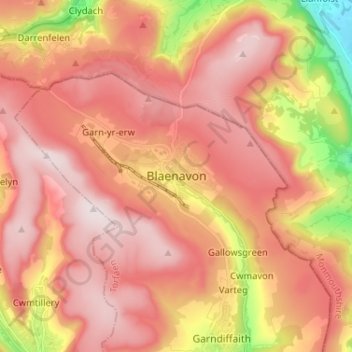 Blaenavon topographic map, elevation, terrain