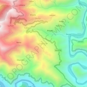 Lakhwar topographic map, elevation, terrain