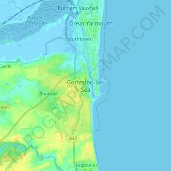 Gorleston-on-Sea topographic map, elevation, terrain