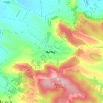 Lahodiv topographic map, elevation, terrain