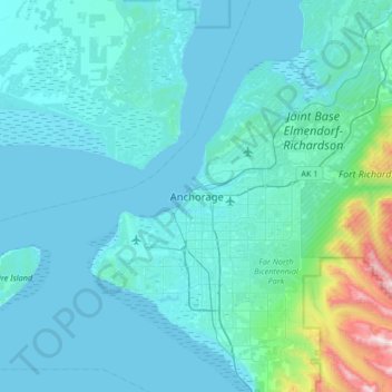 Anchorage topographic map, elevation, terrain