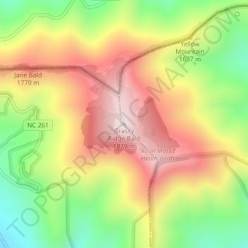 Grassy Ridge Bald topographic map, elevation, terrain
