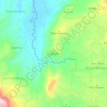 Cipanas topographic map, elevation, terrain