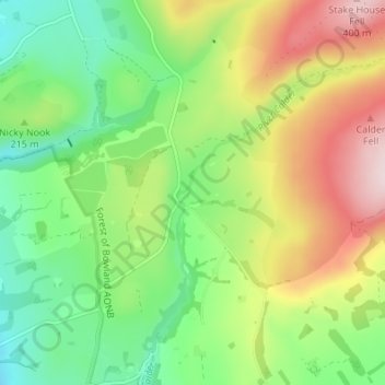 Oakenclough topographic map, elevation, terrain