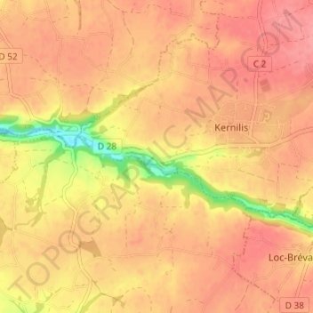 Menez topographic map, elevation, terrain