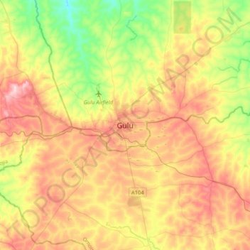 Gulu topographic map, elevation, terrain
