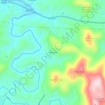 Blue Rock topographic map, elevation, terrain