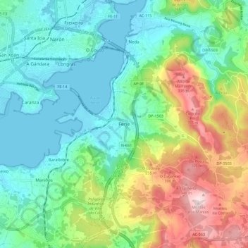 Fene topographic map, elevation, terrain