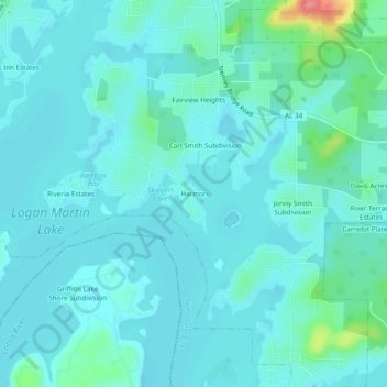 Harmon topographic map, elevation, terrain
