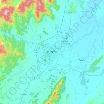 Chiang Rai topographic map, elevation, terrain