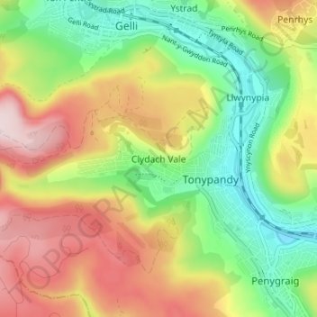Clydach Vale topographic map, elevation, terrain