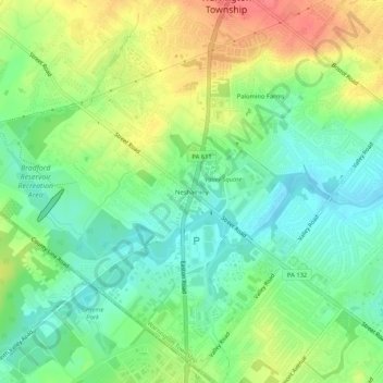 Neshaminy topographic map, elevation, terrain