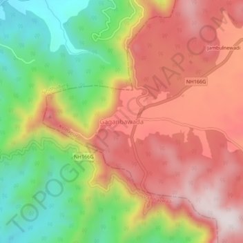 Gaganbavda topographic map, elevation, terrain
