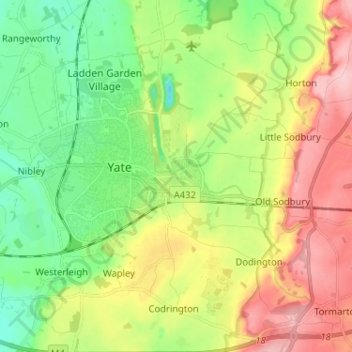 Chipping Sodbury topographic map, elevation, terrain