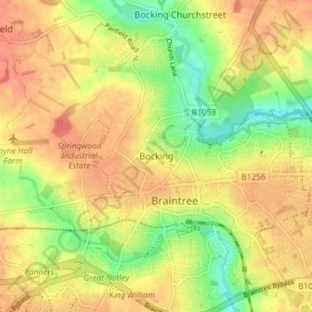 Bocking topographic map, elevation, terrain
