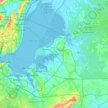 Montijo topographic map, elevation, terrain