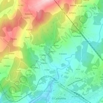 Mudelos topographic map, elevation, terrain