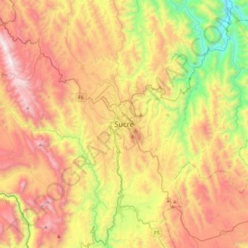 Sucre topographic map, elevation, terrain