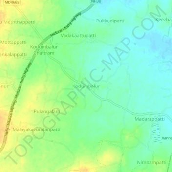 Kodumbalur topographic map, elevation, terrain