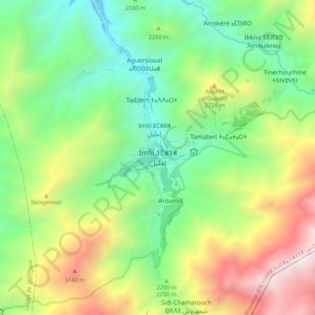 Imlil topographic map, elevation, terrain
