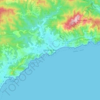 Lloret de Mar topographic map, elevation, terrain