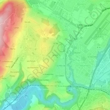 Vernod topographic map, elevation, terrain