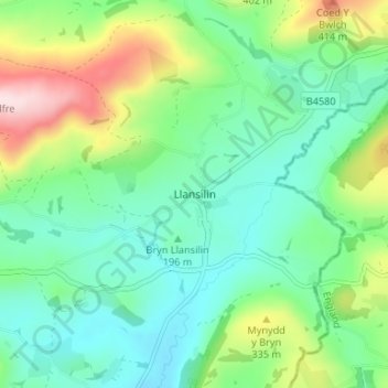 Llansilin topographic map, elevation, terrain