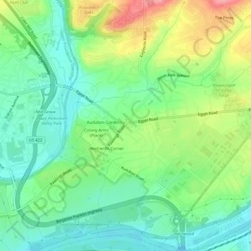 Audubon topographic map, elevation, terrain