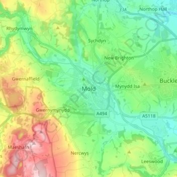 Mold topographic map, elevation, terrain