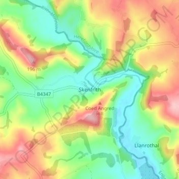 Skenfrith topographic map, elevation, terrain