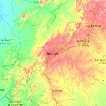 Sincelejo topographic map, elevation, terrain