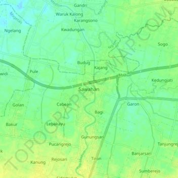 Sawahan topographic map, elevation, terrain