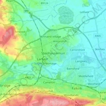 Stenhousemuir topographic map, elevation, terrain