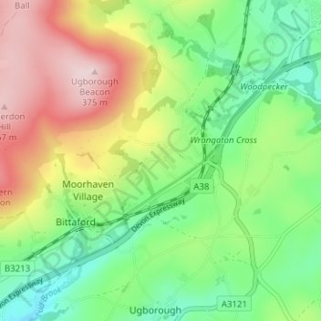 Wrangaton topographic map, elevation, terrain