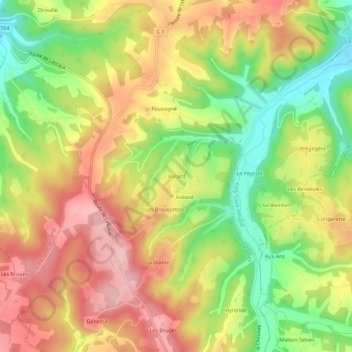 Vialard topographic map, elevation, terrain